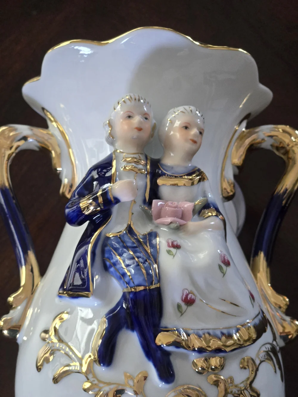 Vtg. LaReaux French Porcelain Vase Victorian Couple